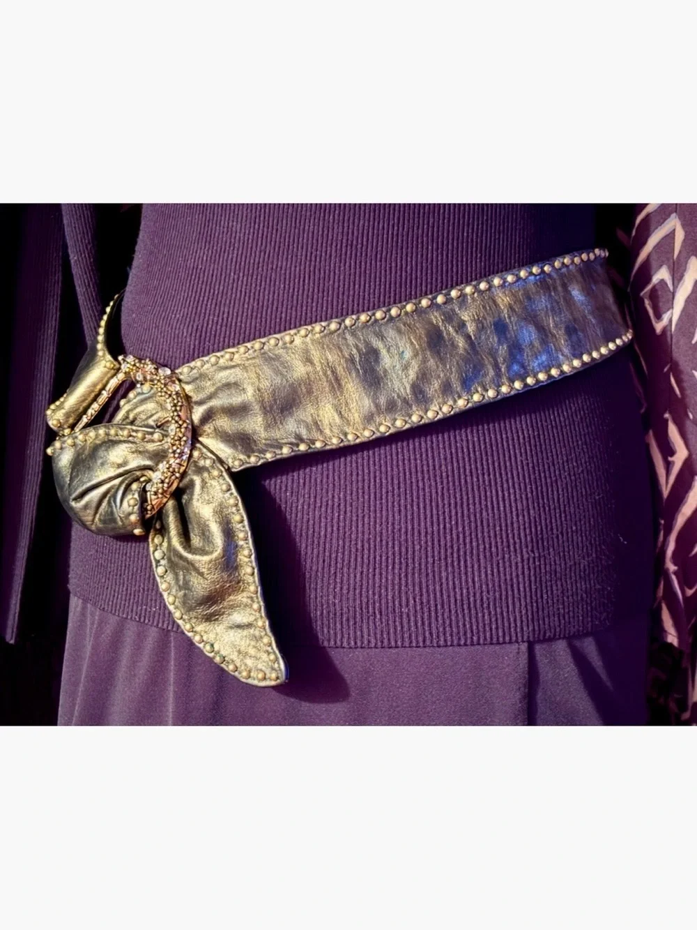 New Leather Metallic Gold Studded snd Swarovski Encrusted Knot Belt-